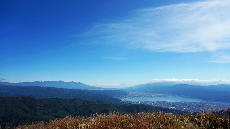 高ボッチ山　山頂より 諏訪湖と富士山